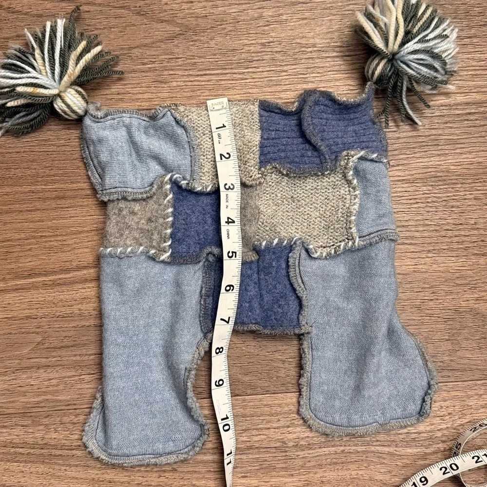 Patchwork Kids Hat with Tassels face face England, recycled, cashmere and wool